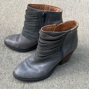 PIKOLINOS Gray Leather Ankle Boots with Layered Suede Front